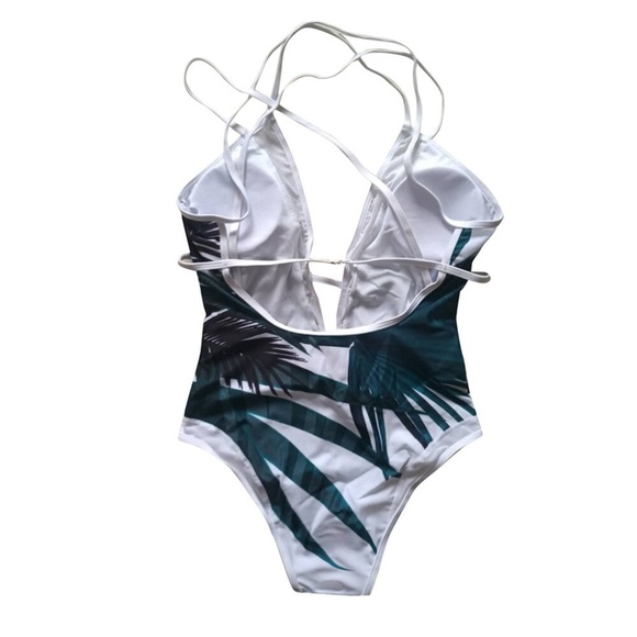 Boho Green Leaves Tropical Plunging Neck Monokini - Picture 6 of 8